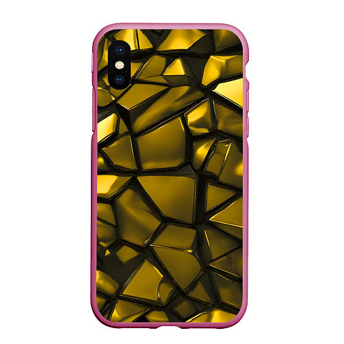 Чехол iPhone XS Max матовый Золотые хромированные осколки / 3D-Малиновый – фото 1