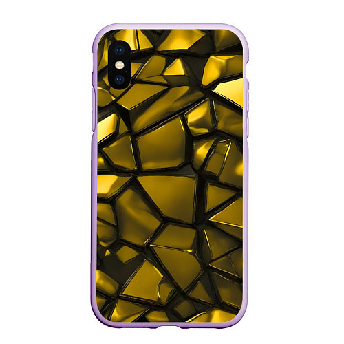 Чехол iPhone XS Max матовый Золотые хромированные осколки / 3D-Сиреневый – фото 1