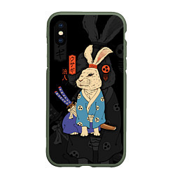 Чехол iPhone XS Max матовый Заяц японский самурай, цвет: 3D-темно-зеленый