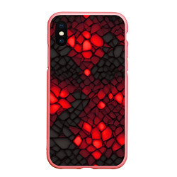 Чехол iPhone XS Max матовый Красный трескающийся камень