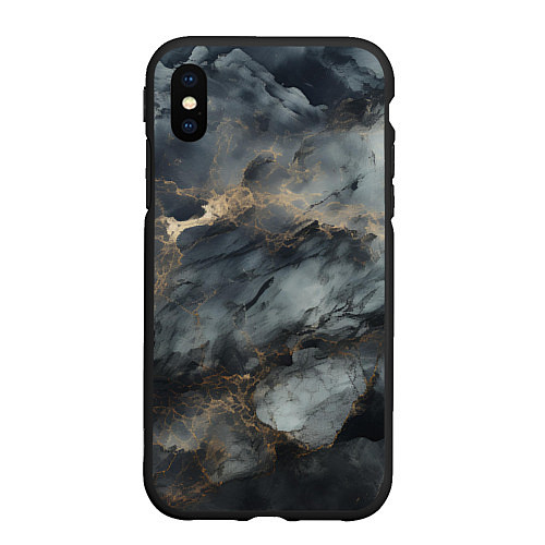 Чехол iPhone XS Max матовый Темно-серый мрамор / 3D-Черный – фото 1