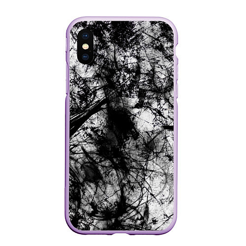 Чехол iPhone XS Max матовый Белый камуфляж / 3D-Сиреневый – фото 1