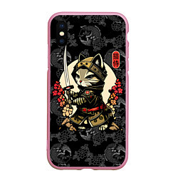 Чехол iPhone XS Max матовый Кот - японский самурай, цвет: 3D-розовый