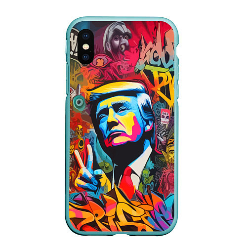 Чехол iPhone XS Max матовый Дональд Трамп - граффити - нейросеть / 3D-Мятный – фото 1