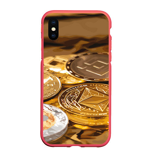 Чехол iPhone XS Max матовый Виртуальные монеты / 3D-Красный – фото 1