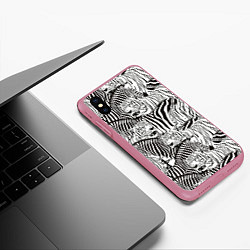Чехол iPhone XS Max матовый Зебры и тигры, цвет: 3D-малиновый — фото 2