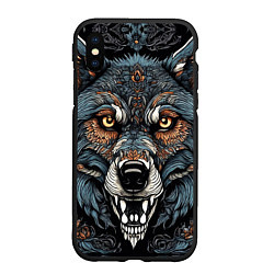 Чехол iPhone XS Max матовый Дикий волк с узорами, цвет: 3D-черный