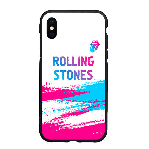 Чехол iPhone XS Max матовый Rolling Stones neon gradient style посередине / 3D-Черный – фото 1