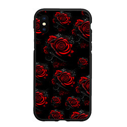 Чехол iPhone XS Max матовый Красные розы цветы