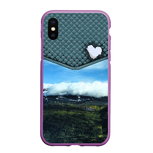 Чехол iPhone XS Max матовый Облачные сердца / 3D-Фиолетовый – фото 1