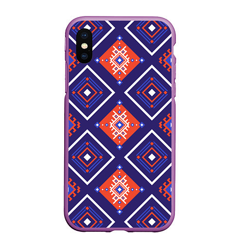 Чехол iPhone XS Max матовый Этнические ромбы в контрасте / 3D-Фиолетовый – фото 1