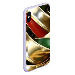 Чехол iPhone XS Max матовый Золотая абстракция с зелеными и красными вставками, цвет: 3D-светло-сиреневый — фото 2