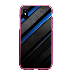 Чехол iPhone XS Max матовый Black blue lines, цвет: 3D-малиновый