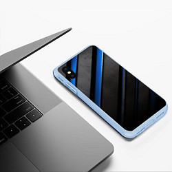 Чехол iPhone XS Max матовый Black blue lines, цвет: 3D-голубой — фото 2