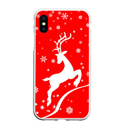 Чехол iPhone XS Max матовый Christmas deer, цвет: 3D-белый