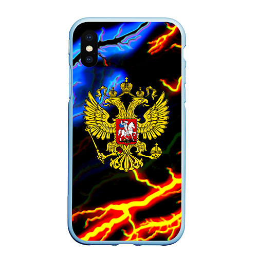 Чехол iPhone XS Max матовый Россия наша страна герб шторм / 3D-Голубой – фото 1