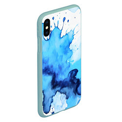 Чехол iPhone XS Max матовый Синяя акварельная абстракция, цвет: 3D-мятный — фото 2