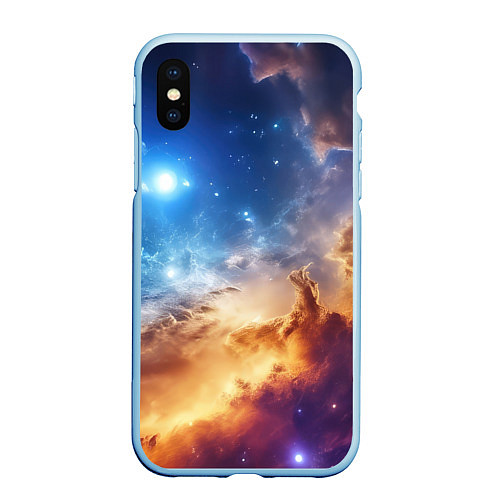 Чехол iPhone XS Max матовый Оранжевая небула космос / 3D-Голубой – фото 1