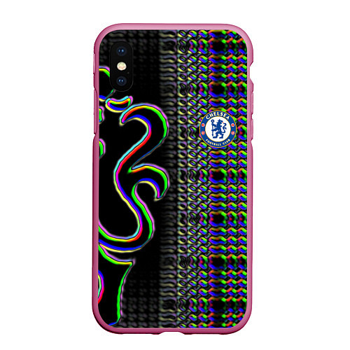 Чехол iPhone XS Max матовый Chelsea fc glitch / 3D-Малиновый – фото 1