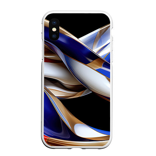 Чехол iPhone XS Max матовый Синие и белые волны абстракт / 3D-Белый – фото 1