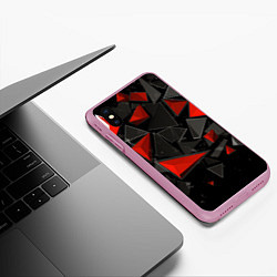 Чехол iPhone XS Max матовый Черные и красные треугольные частицы, цвет: 3D-розовый — фото 2