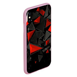 Чехол iPhone XS Max матовый Черные и красные треугольные частицы, цвет: 3D-розовый — фото 2