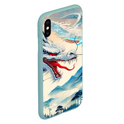 Чехол iPhone XS Max матовый Дракон на фоне японского пейзажа, цвет: 3D-мятный — фото 2