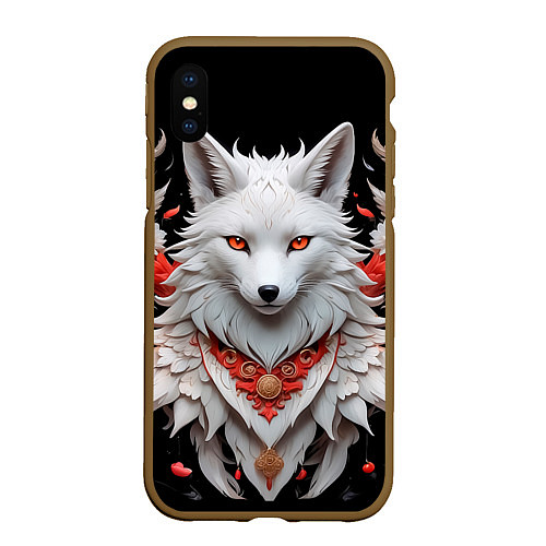 Чехол iPhone XS Max матовый Белая лисица - кицунэ / 3D-Коричневый – фото 1