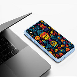 Чехол iPhone XS Max матовый Паттерн в мексиканском фолк-стиле, цвет: 3D-голубой — фото 2