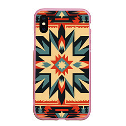 Чехол iPhone XS Max матовый Орнамент в стиле американских индейцев, цвет: 3D-розовый
