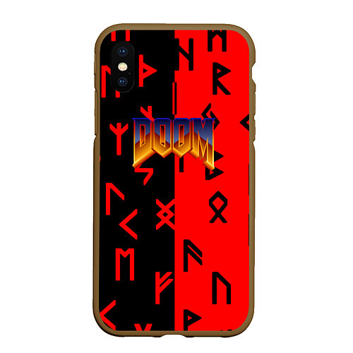 Чехол iPhone XS Max матовый Дум палач рока символика / 3D-Коричневый – фото 1