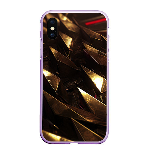 Чехол iPhone XS Max матовый Золотые камни абстракт / 3D-Сиреневый – фото 1