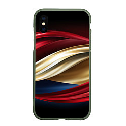 Чехол iPhone XS Max матовый Золотые и красные волны абстракции, цвет: 3D-темно-зеленый