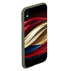 Чехол iPhone XS Max матовый Золотые и красные волны абстракции, цвет: 3D-темно-зеленый — фото 2