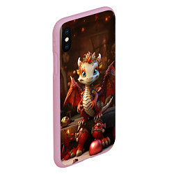Чехол iPhone XS Max матовый Дракон с новогодними шариками, цвет: 3D-розовый — фото 2