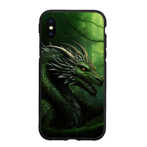 Чехол iPhone XS Max матовый Зеленый дракон символ 2024 / 3D-Черный – фото 1