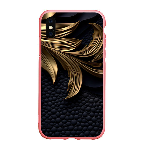 Чехол iPhone XS Max матовый Золотые узоры в виде листьев / 3D-Баблгам – фото 1