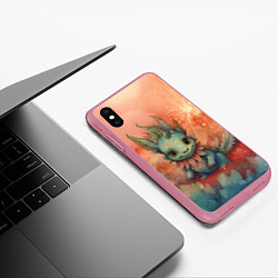 Чехол iPhone XS Max матовый Праздничный дракон с искрами, цвет: 3D-малиновый — фото 2