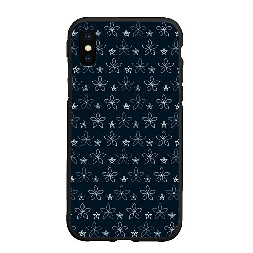 Чехол iPhone XS Max матовый Паттерн тёмно-синий маленькие стилизованные цветы / 3D-Черный – фото 1