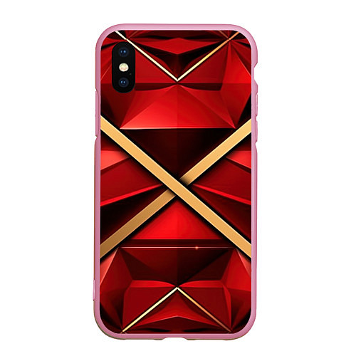 Чехол iPhone XS Max матовый Золотые ленты на красном фоне / 3D-Розовый – фото 1