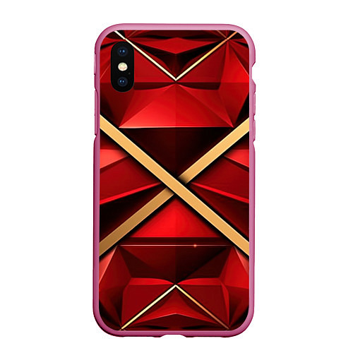 Чехол iPhone XS Max матовый Золотые ленты на красном фоне / 3D-Малиновый – фото 1