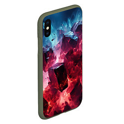 Чехол iPhone XS Max матовый Кубы в красном и фиолетовом дыме, цвет: 3D-темно-зеленый — фото 2