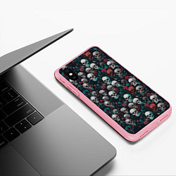 Чехол iPhone XS Max матовый Красные цветы и черепа, цвет: 3D-баблгам — фото 2