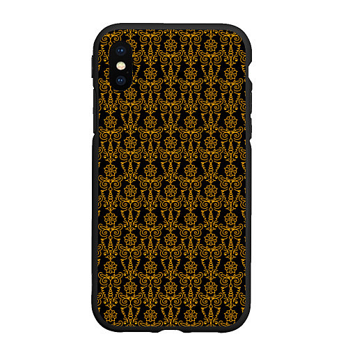 Чехол iPhone XS Max матовый Чёрно-золотой узоры / 3D-Черный – фото 1