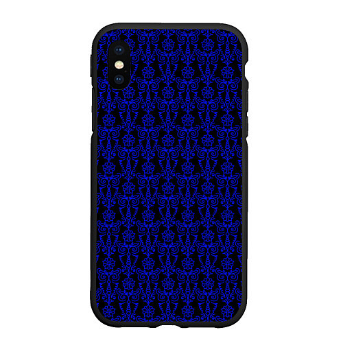 Чехол iPhone XS Max матовый Чёрно-синий узоры / 3D-Черный – фото 1