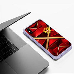 Чехол iPhone XS Max матовый Герб России на красном абстрактном фоне, цвет: 3D-светло-сиреневый — фото 2