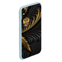 Чехол iPhone XS Max матовый Герб России черный и золотой фон, цвет: 3D-голубой — фото 2