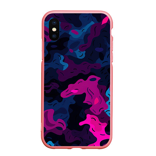 Чехол iPhone XS Max матовый Синий и фиолетовый абстрактный камуфляж / 3D-Баблгам – фото 1