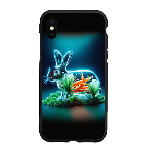 Чехол iPhone XS Max матовый Прозрачный стеклянный кролик с овощами / 3D-Черный – фото 1