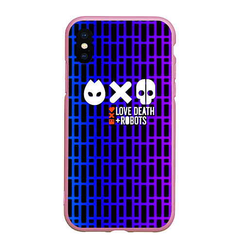 Чехол iPhone XS Max матовый Любовь смерть и роботы неон / 3D-Розовый – фото 1